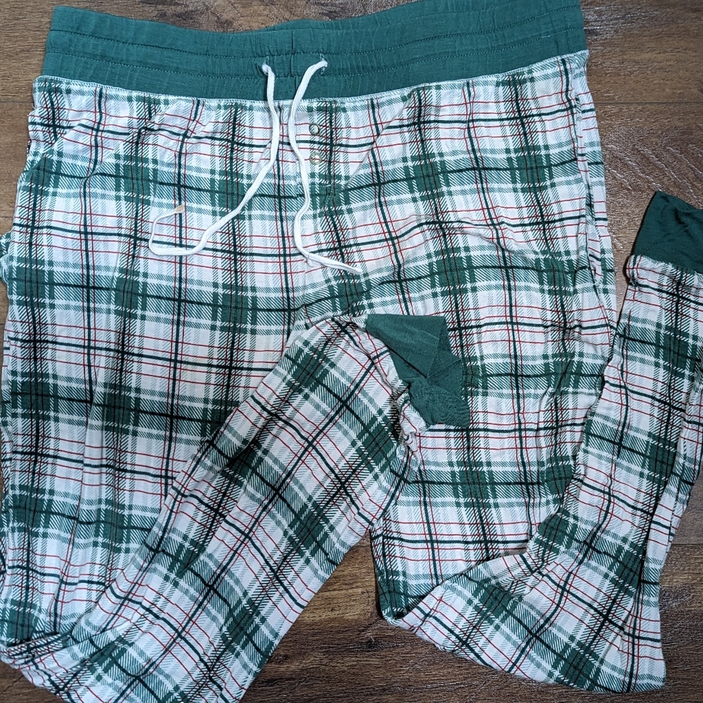 Women's Green Plaid Little Sleepies Christmas Pajama Joggers GUC